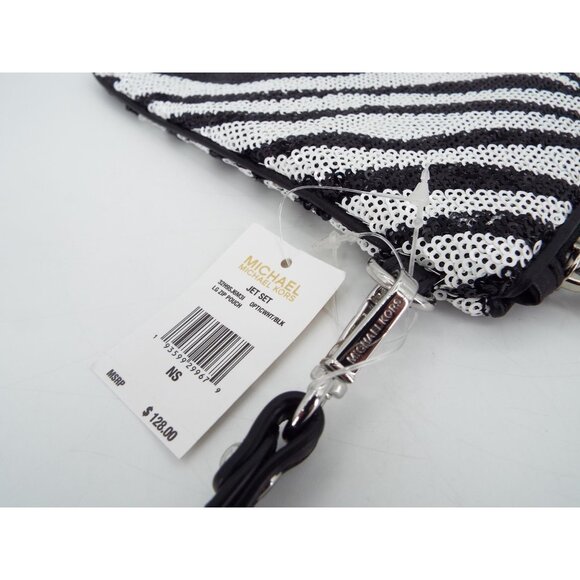 MICHAEL Michael Kors Jet Set Optic White Black Large Zip Pouch Wristlet Clutch - Picture 5 of 13